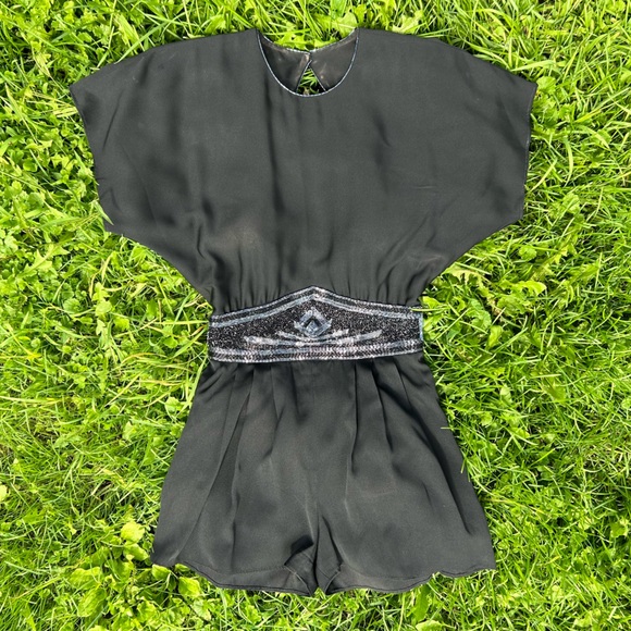 Vintage 80s 90s Deco Glam Black Romper - Picture 7 of 16